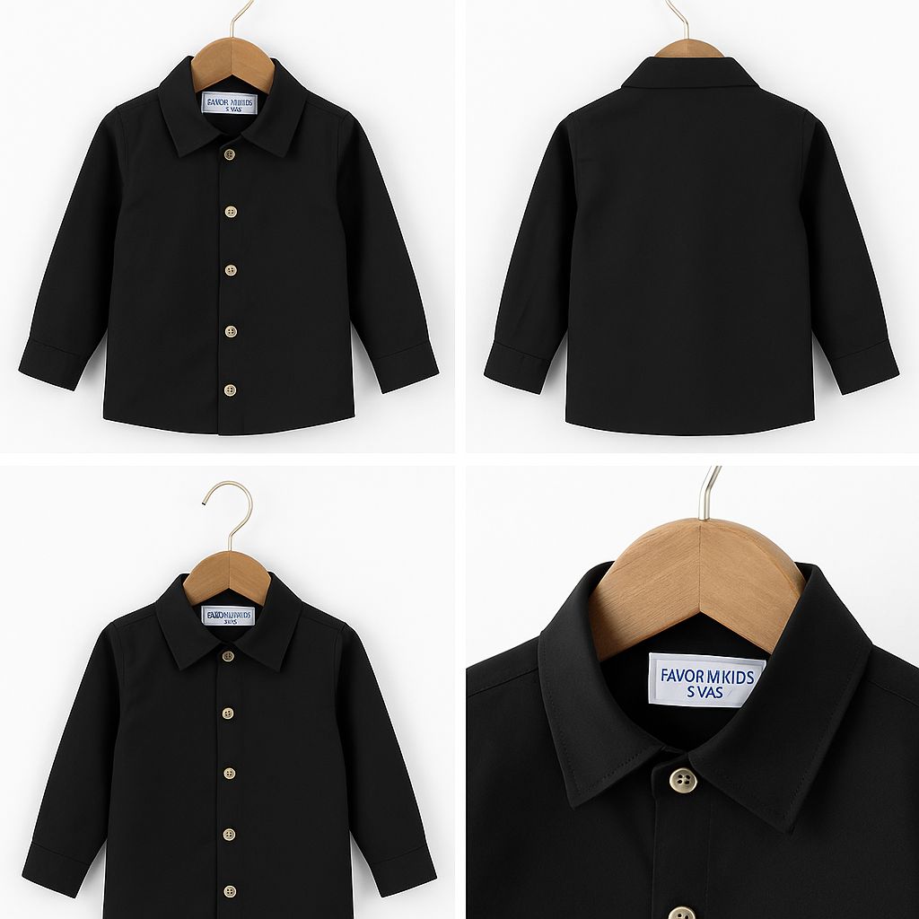 Favorimkids Siyah Pamuklu Erkek Bebek Gömlek 1-6