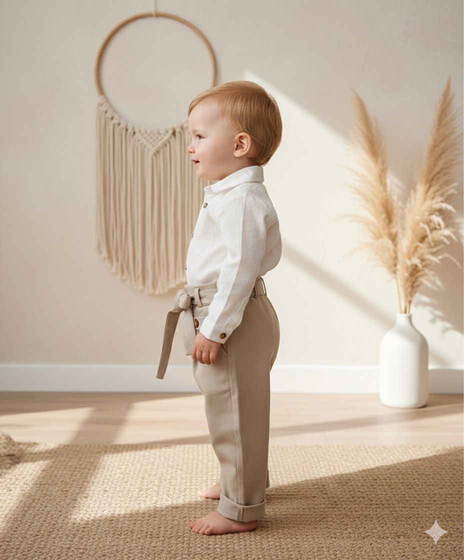 Favorimkids Krem Pantalon Beyaz  Gömlek Bebek Çocuk ALT ÜST Takım -3-