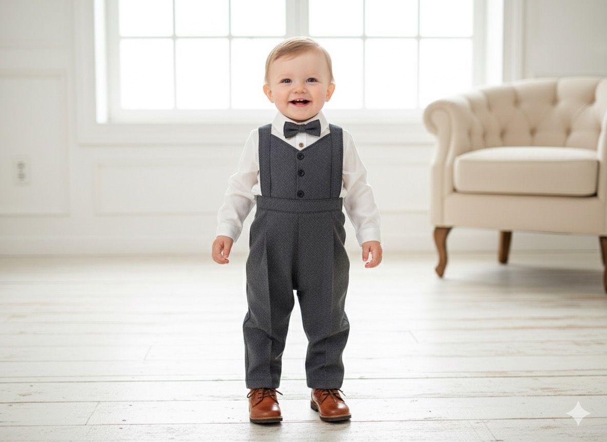 Favorimkids GRİ Tulum Yelekli Takım Pamuklu Bebek Çocuk 1-6 yaş 