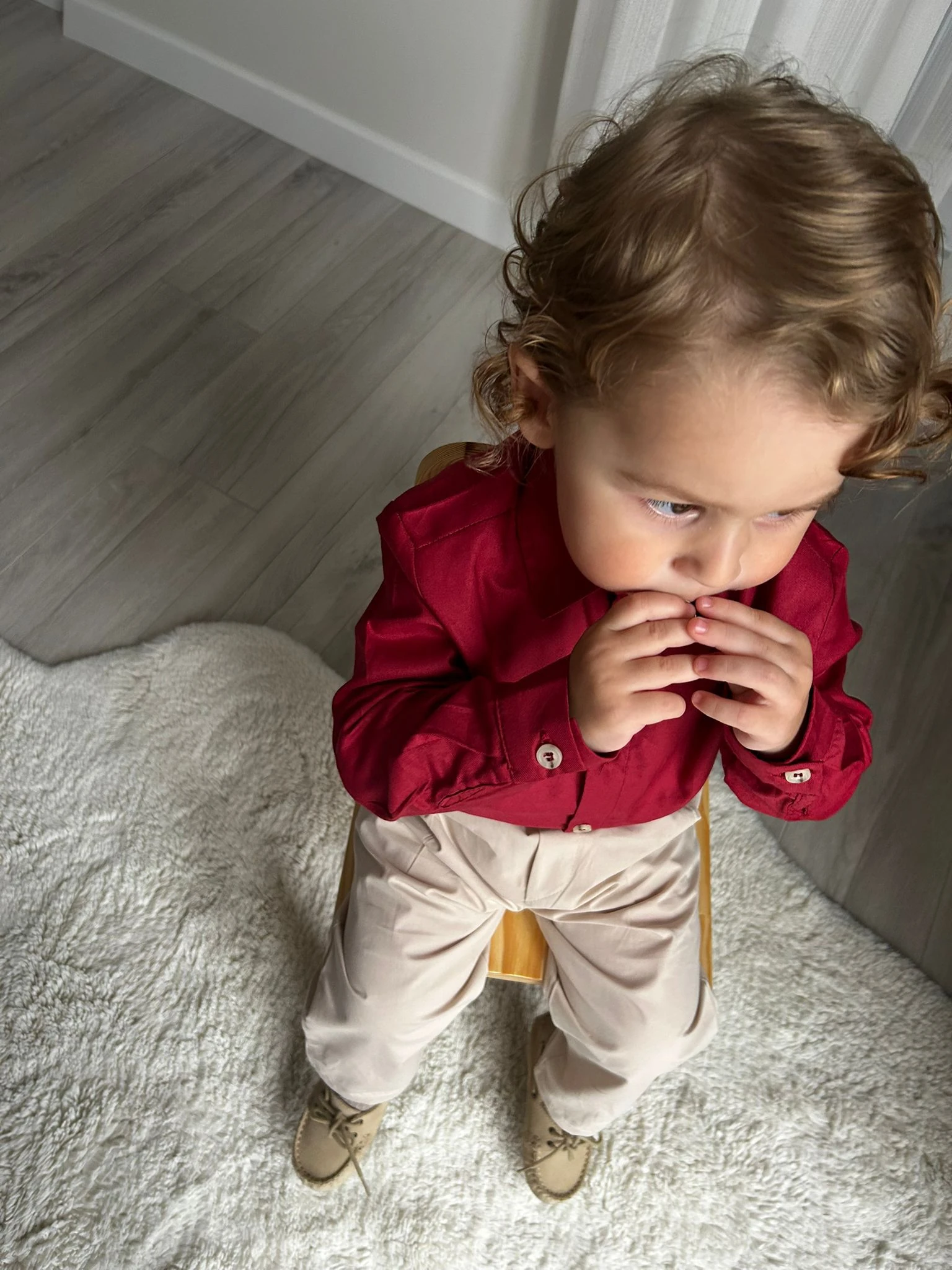 Favorimkids Bebek Çocuk Alt Üst 2 Li Set Bordo Gömlek Krem Pantalon 