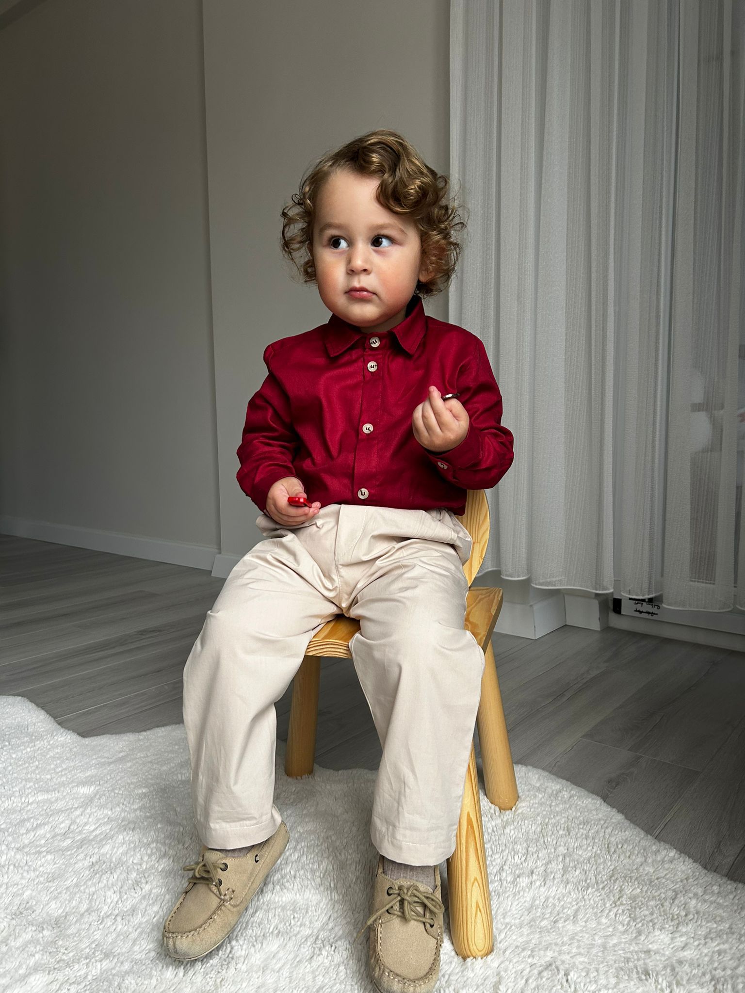 Favorimkids Bebek Çocuk Alt Üst 2 Li Set Bordo Gömlek Krem Pantalon 