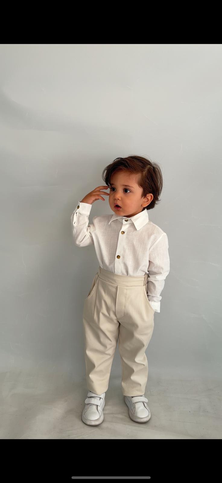 Favorimkids Bebek Çocuk Krem Uzun Kollu Pantalon Gömlek Takım 1-5 yaş new2 