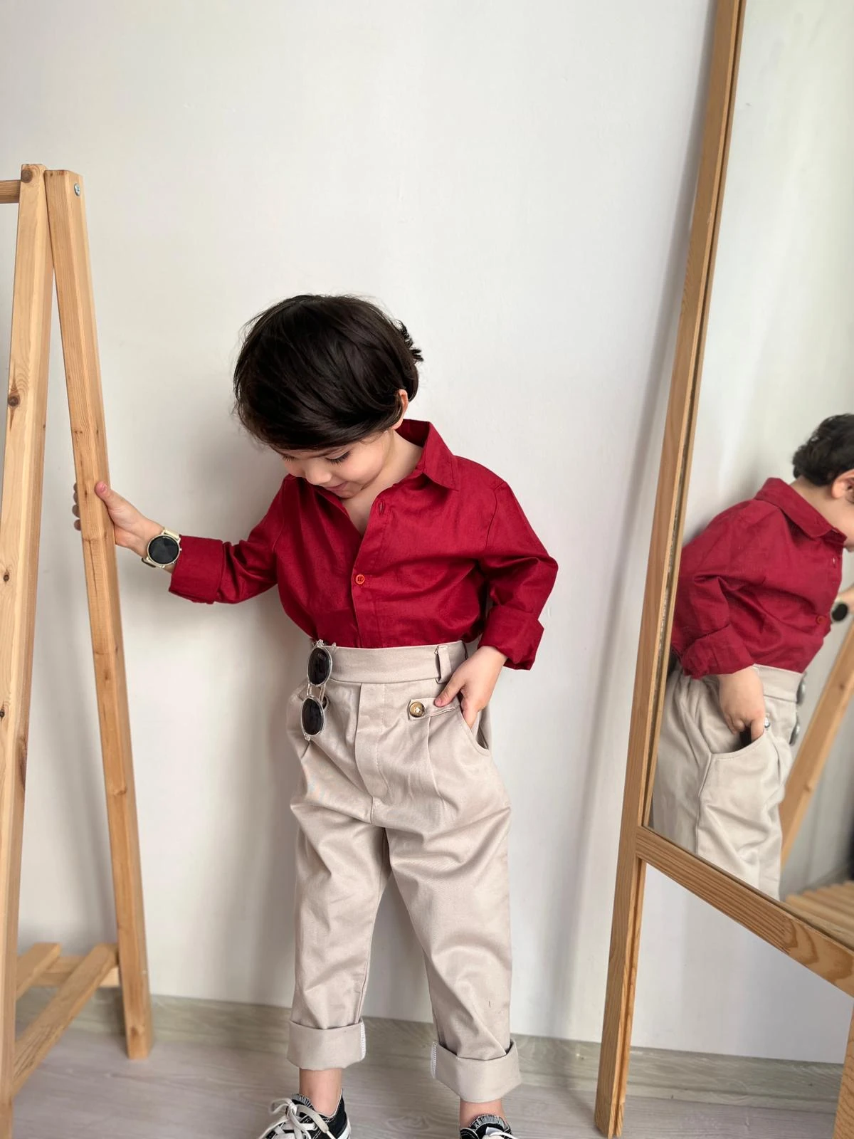 Favorimkids Yeni Premium Bordo Gömlek Takım ( Pantalon Gömlek )