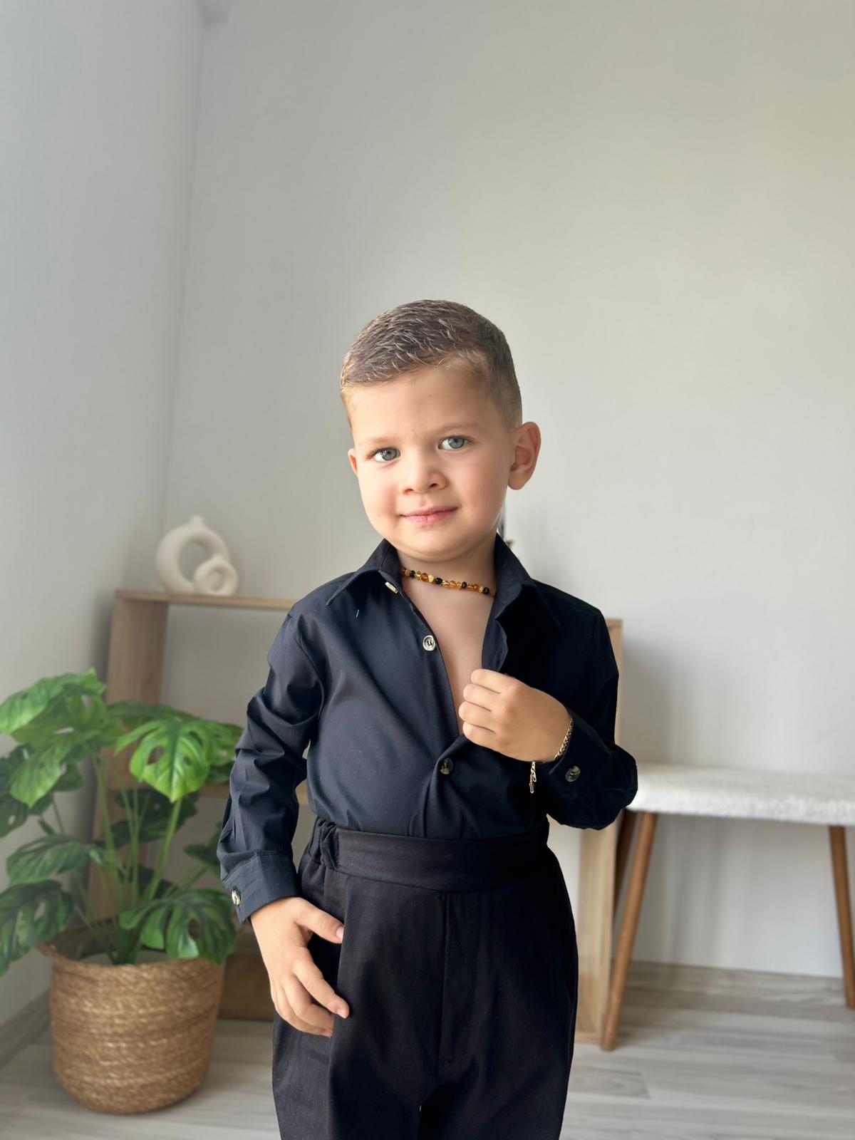 Favorimkids Bebek Çocuk SİYAH Pantalon  Gömlek Takım 1-5 yaş 