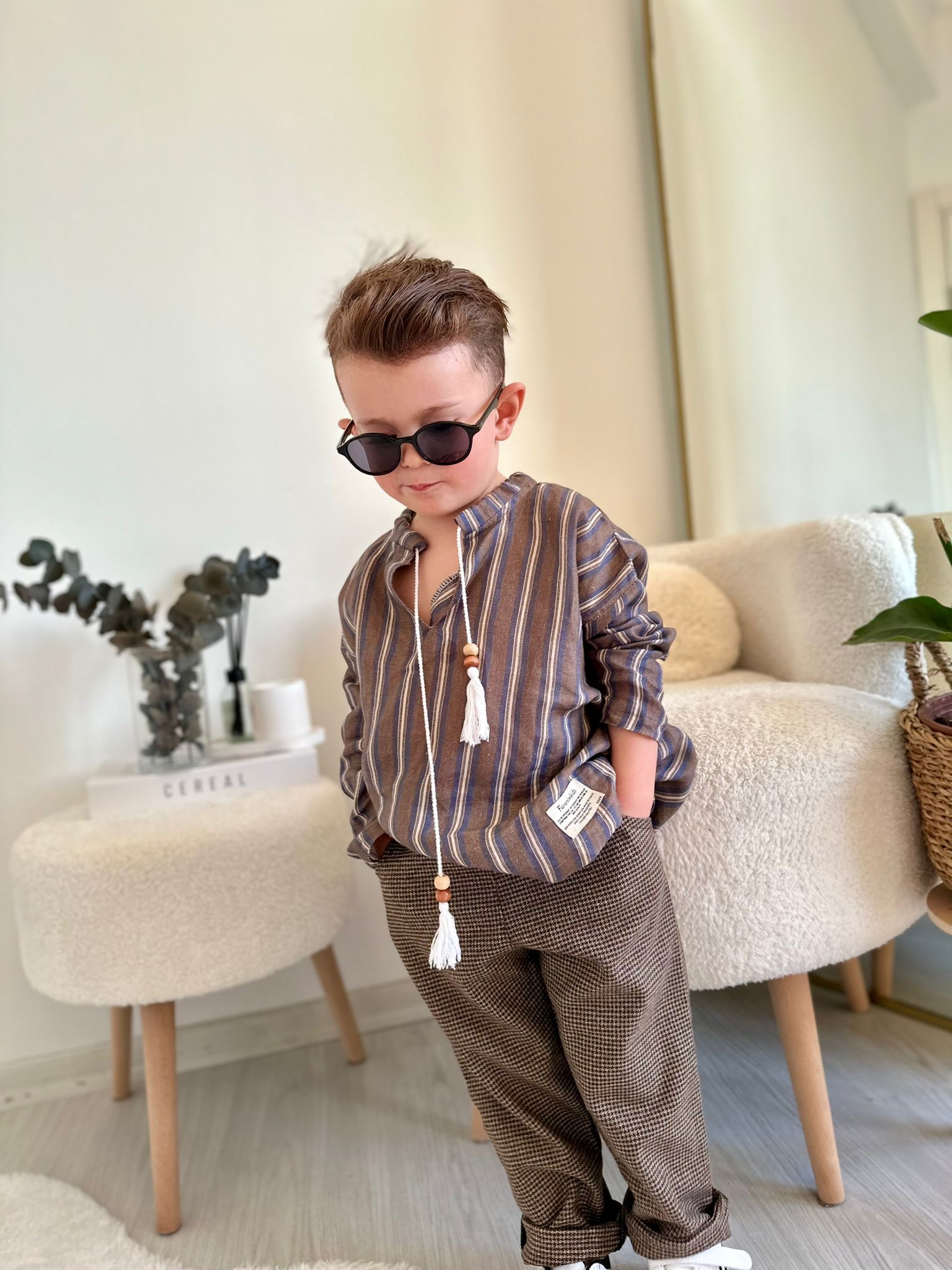 Favorimkids Keten Çizgili Püsküllü Üst ( Pantalon Dahil Değildir )