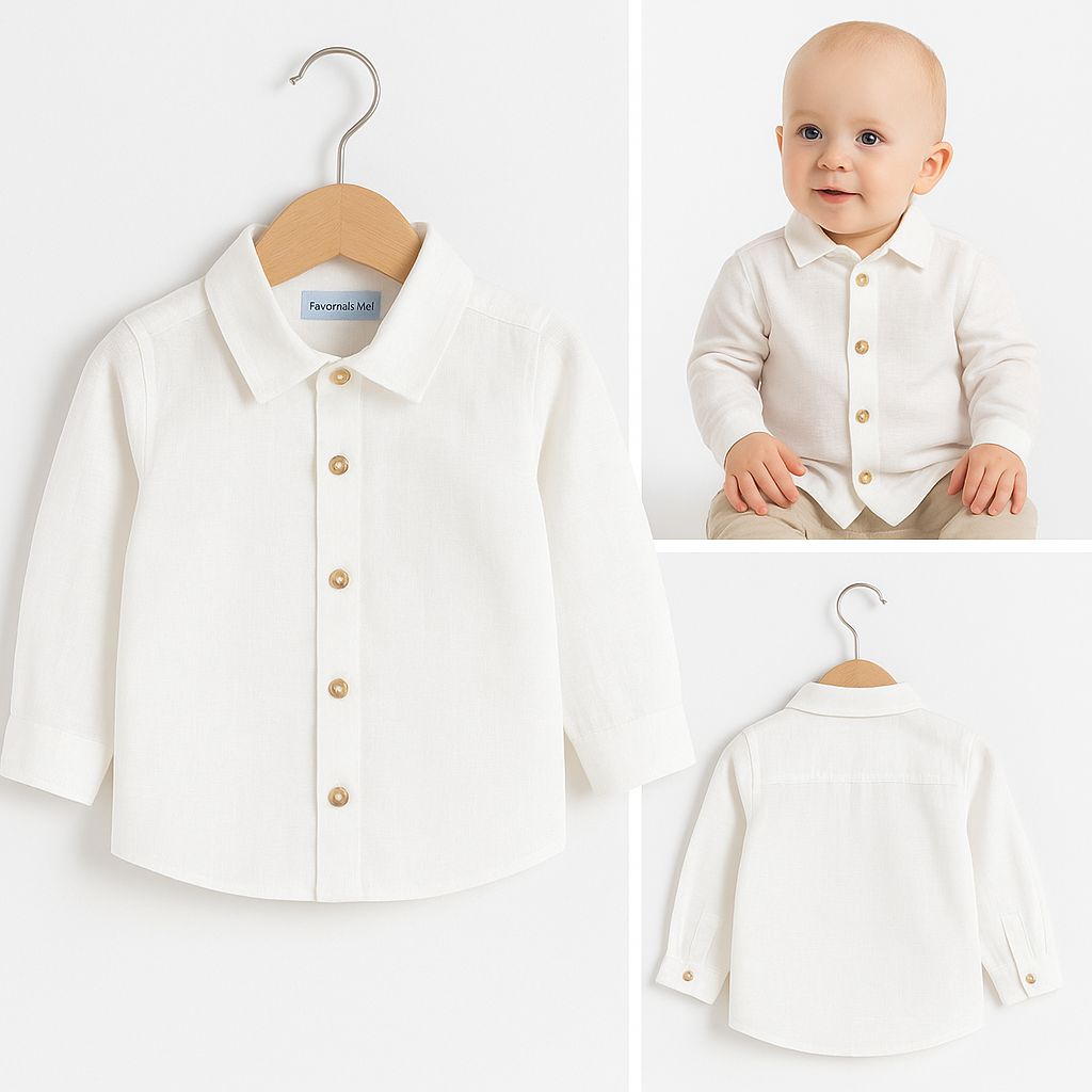 Favorimkids Beyaz Pamuklu Erkek Bebek Gömlek 1-6 Yaş 