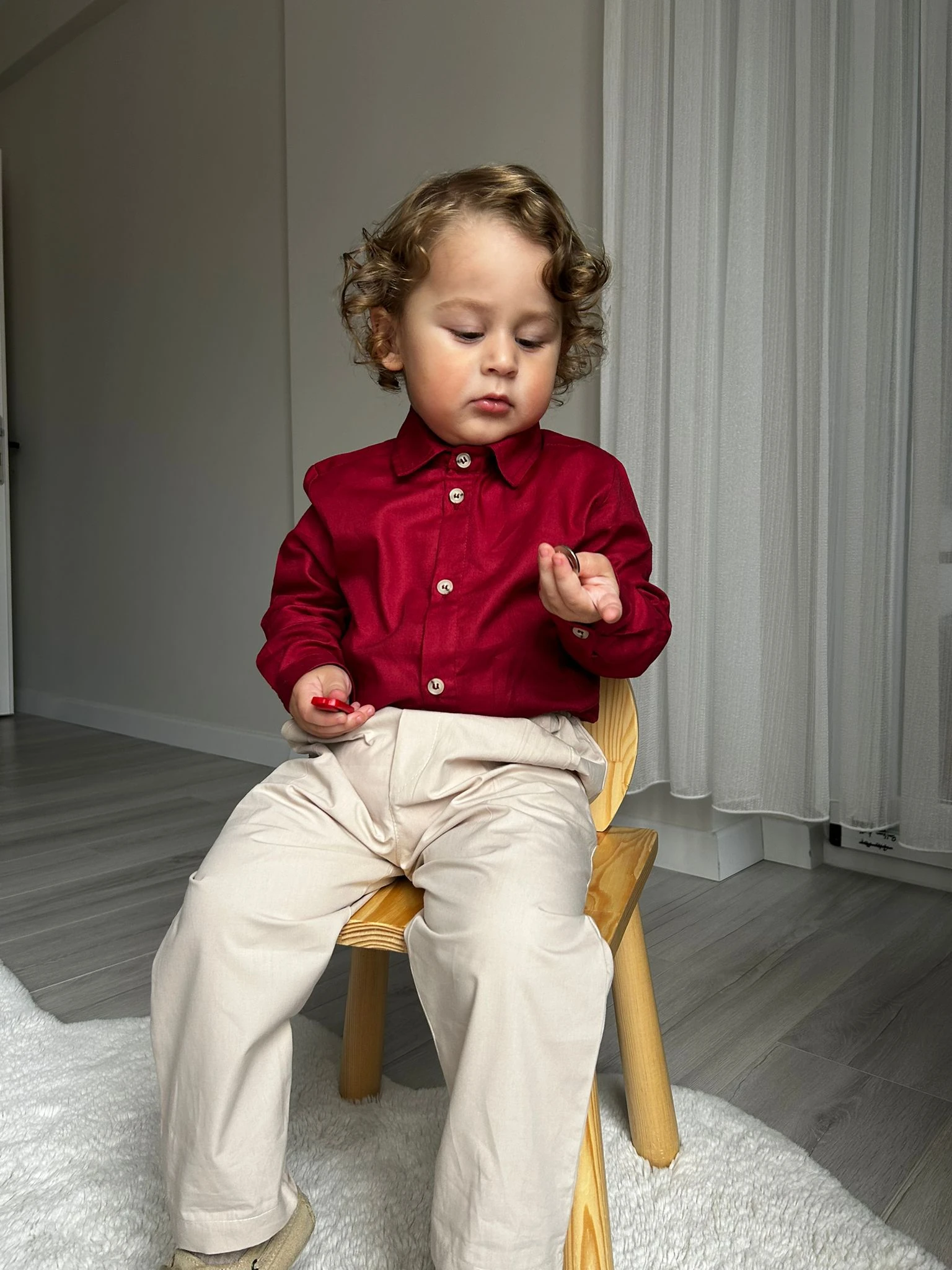 Favorimkids Bebek Çocuk Alt Üst 2 Li Set Bordo Gömlek Krem Pantalon 