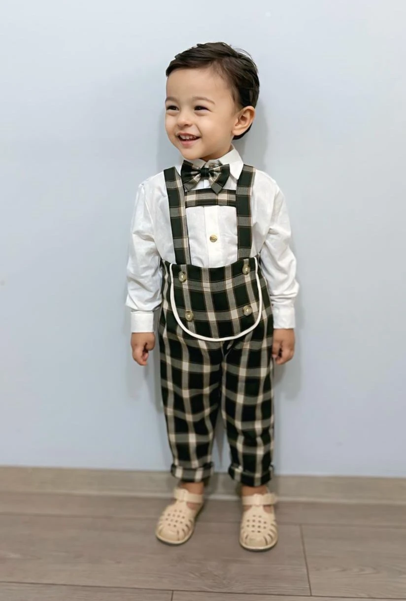 Favorimkids  Pamuklu Bebek Çocuk  Yeşil Çizgili Salopet Takım 3 lü set