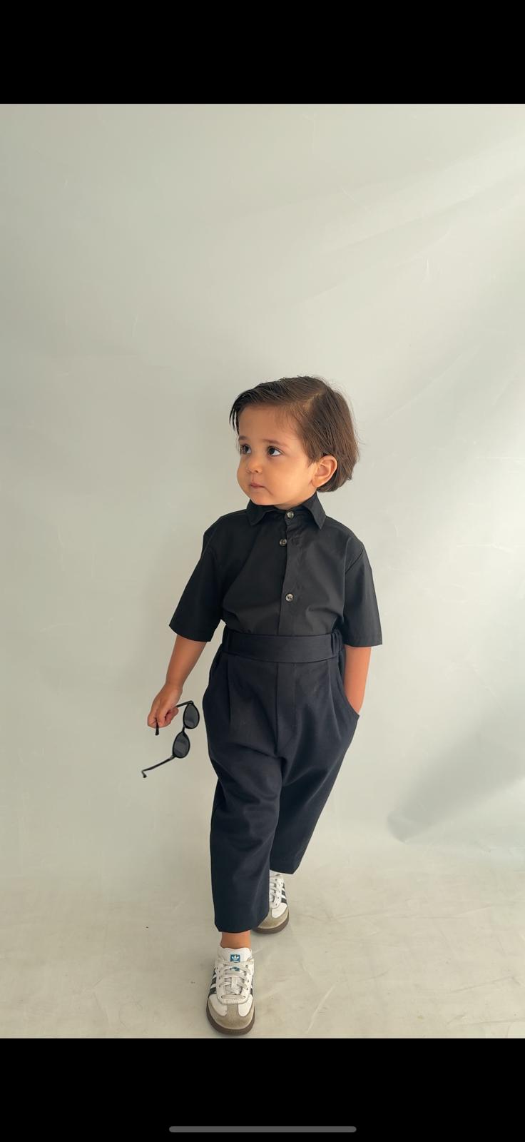 Favorimkids Bebek Çocuk siyah Uzun Kollu Pantalon Gömlek Takım 1-5 yaş new7