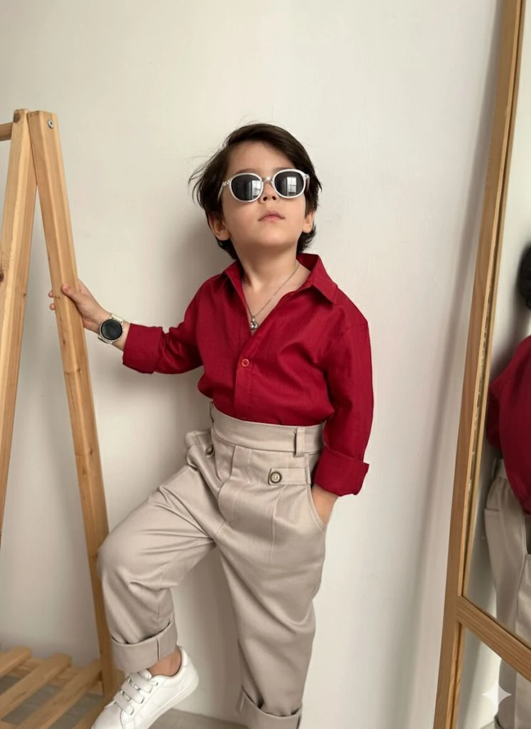 Favorimkids Yeni Premium Bordo Gömlek Takım ( Pantalon Gömlek )