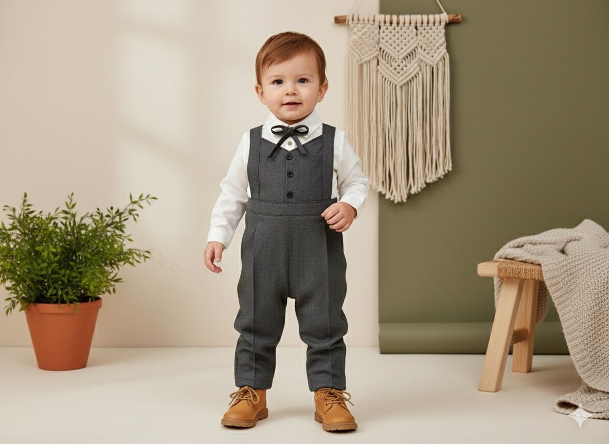 Favorimkids GRİ Tulum Yelekli Takım Pamuklu Bebek Çocuk 1-6 yaş 