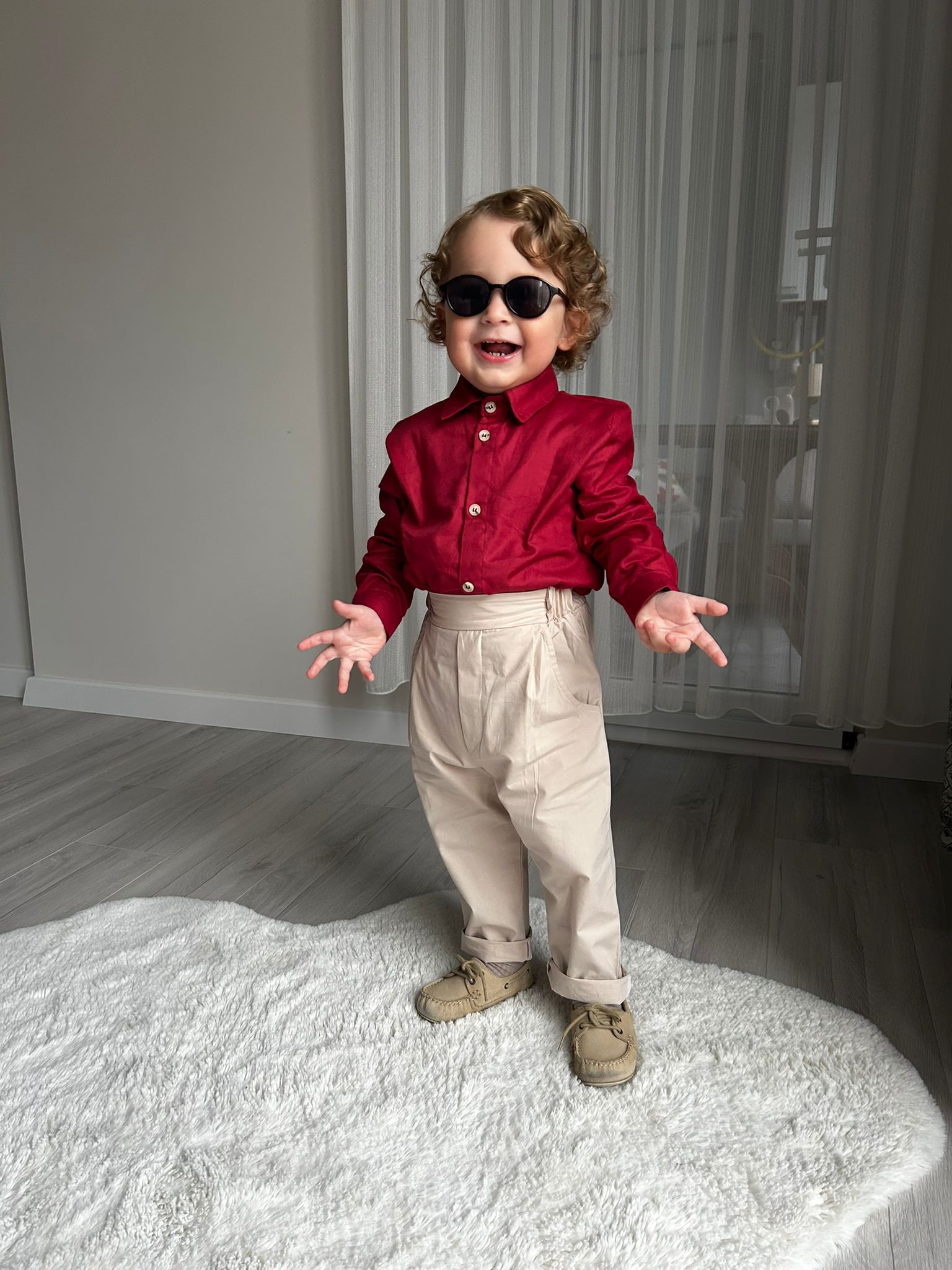 Favorimkids Bebek Çocuk Alt Üst 2 Li Set Bordo Gömlek Krem Pantalon 