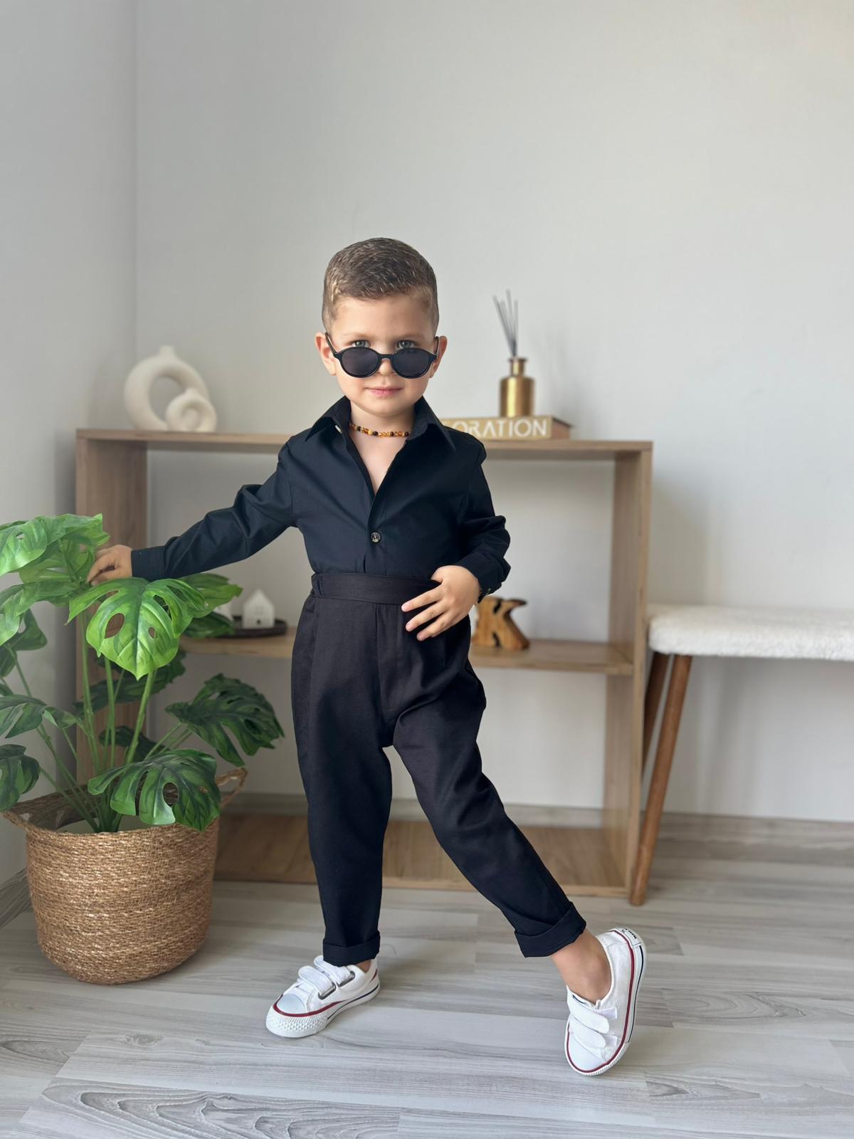 Favorimkids Bebek Çocuk SİYAH Pantalon  Gömlek Takım 1-5 yaş 