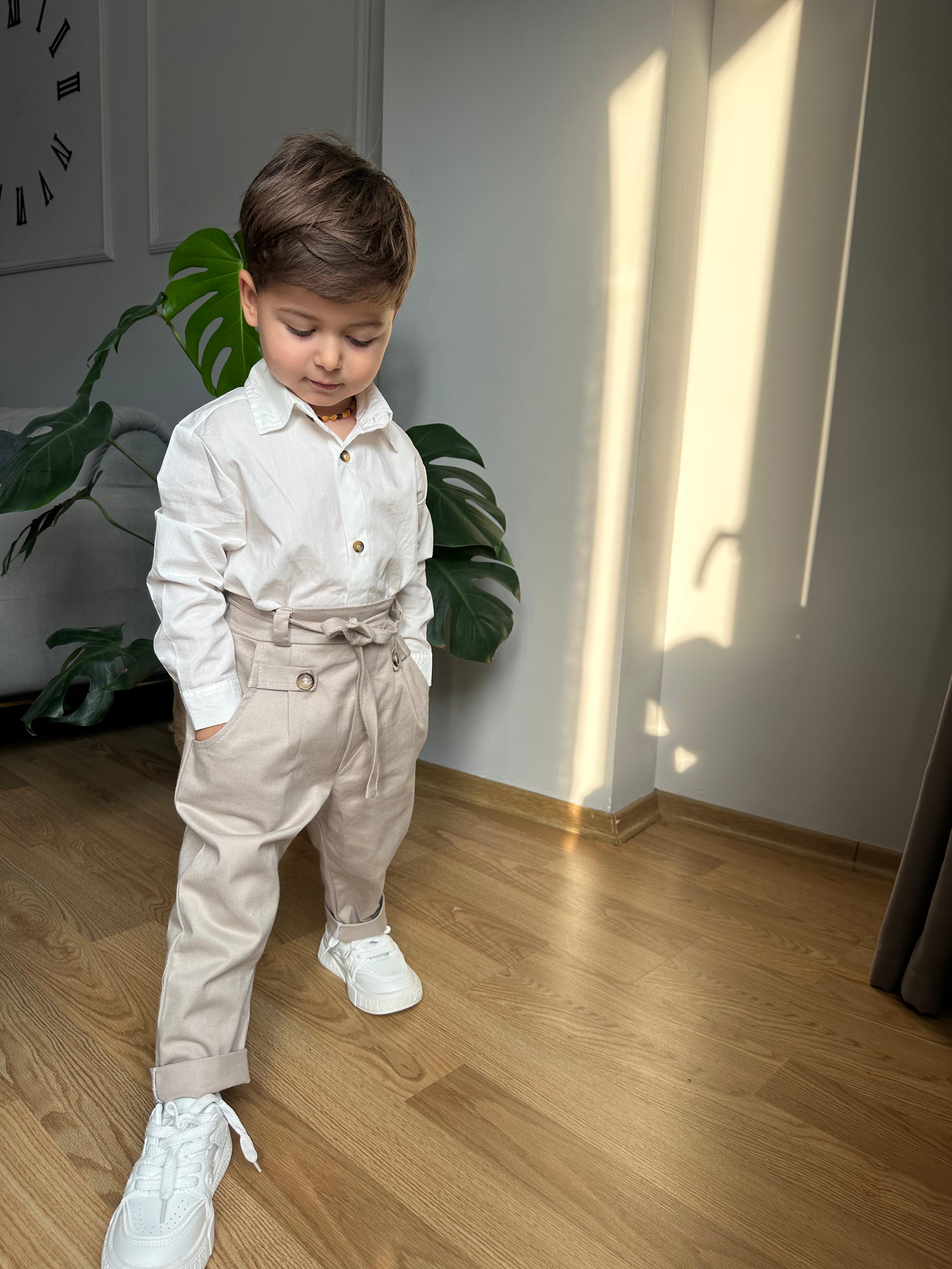 Favorimkids Bebek Kemerli Takım Pamuklu Pantalon ve Gömlek 