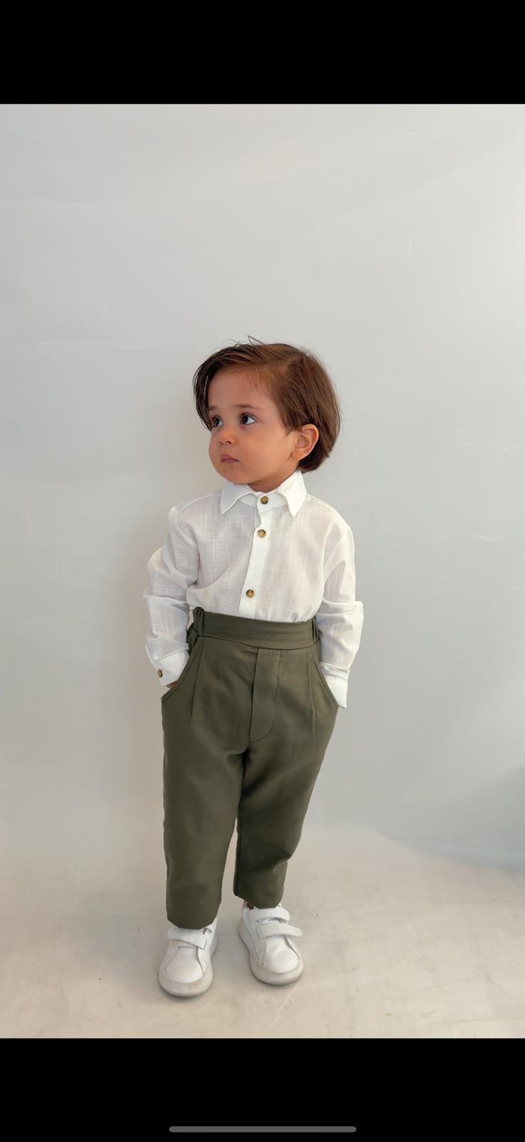 Favorimkids Bebek Çocuk yeşil beyaz  Uzun Kollu Pantalon Gömlek Takım 1-5 yaş new6
