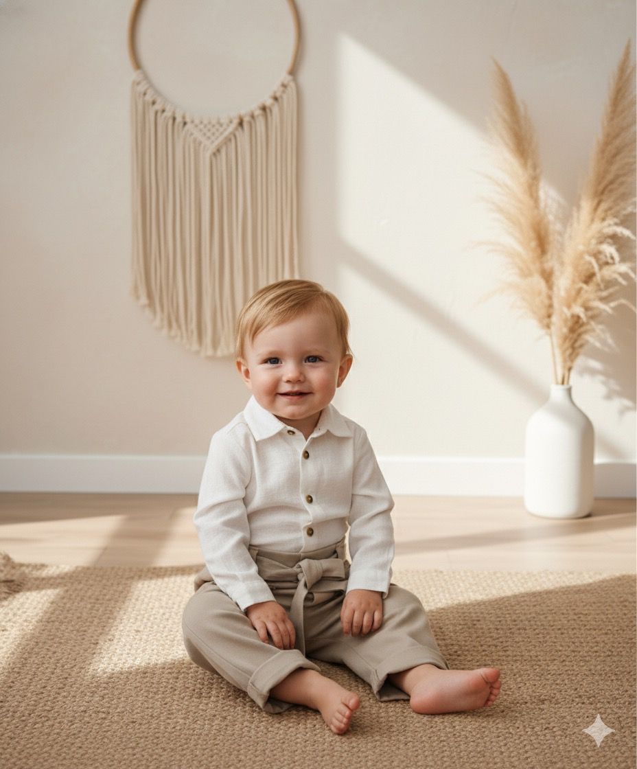 Favorimkids Krem Pantalon Beyaz  Gömlek Bebek Çocuk ALT ÜST Takım -3-