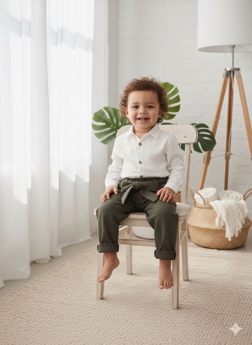 Favorimkids Yeşil Pantalon Beyaz Gömlek Bebek Çocuk ALT ÜST Takım -2-