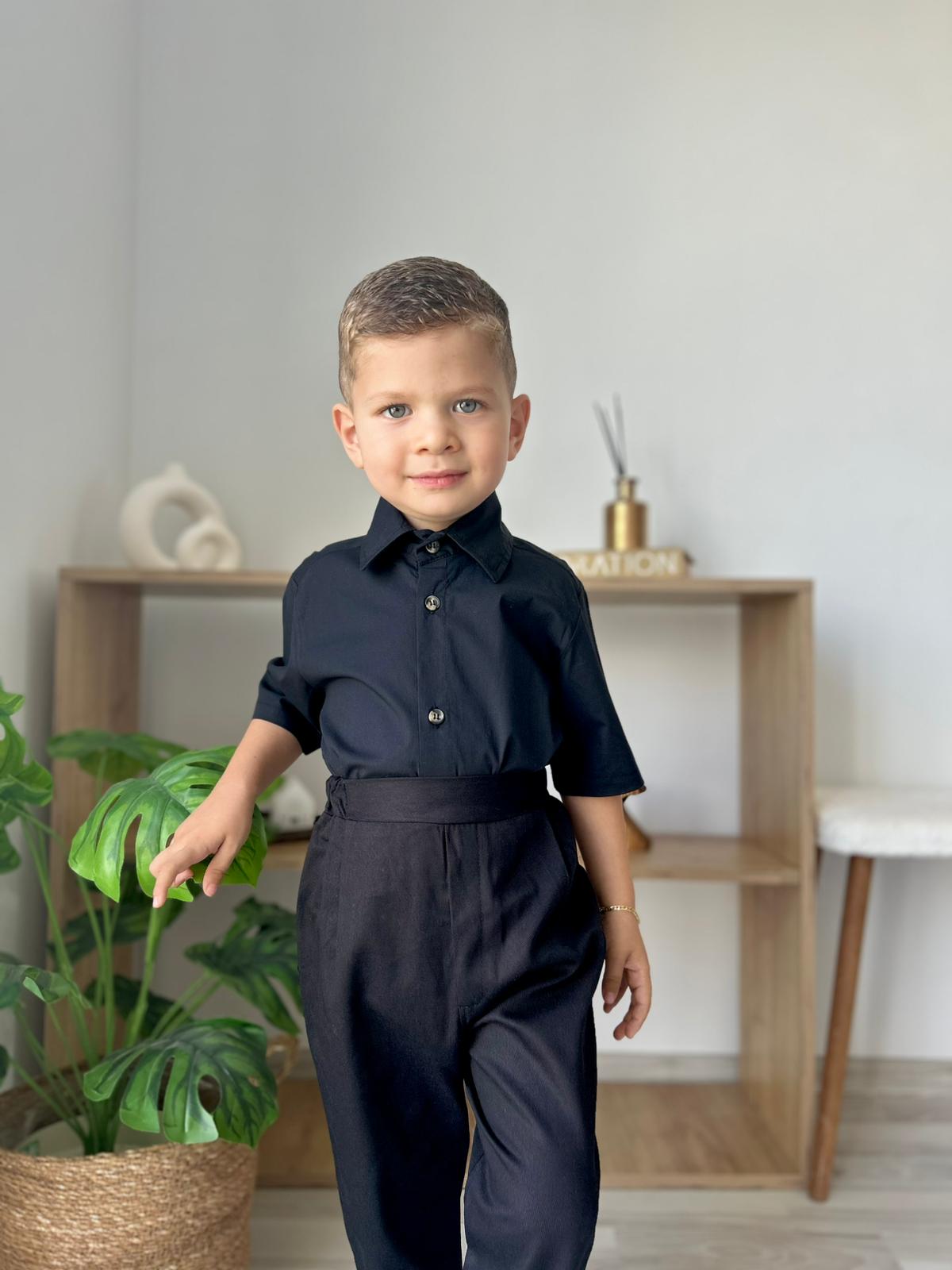 Favorimkids Bebek Çocuk SİYAH Kısa Kol  Pantalon  Gömlek Takım 1-5 yaş 