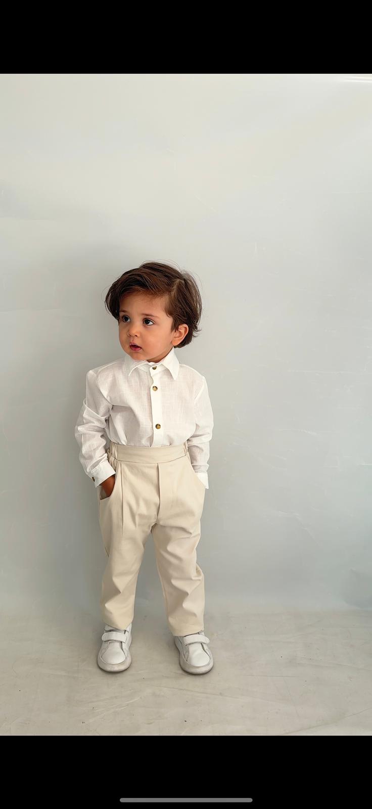 Favorimkids Bebek Çocuk Krem Uzun Kollu Pantalon Gömlek Takım 1-5 yaş new2 