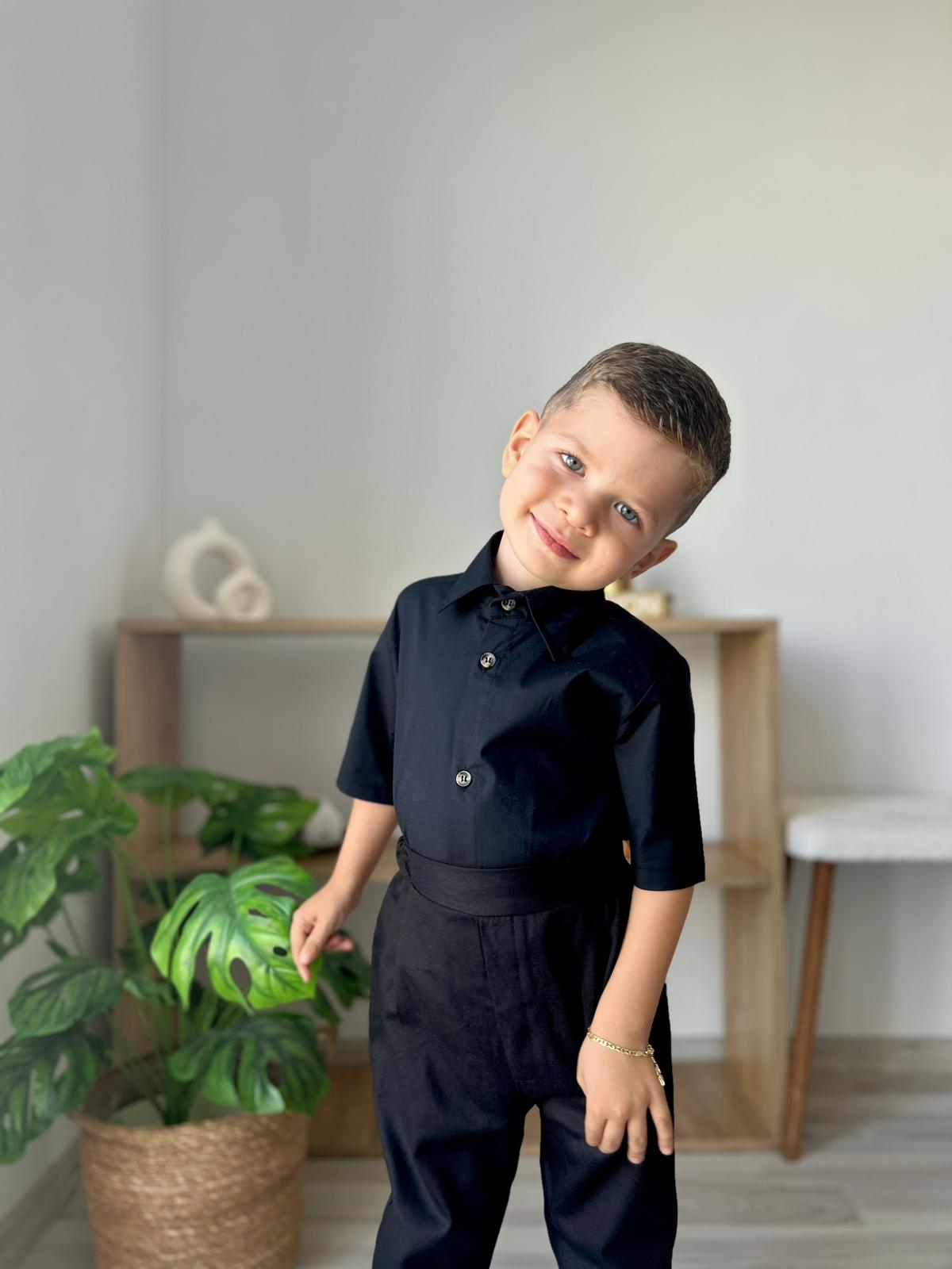 Favorimkids Bebek Çocuk SİYAH Kısa Kol  Pantalon  Gömlek Takım 1-5 yaş 