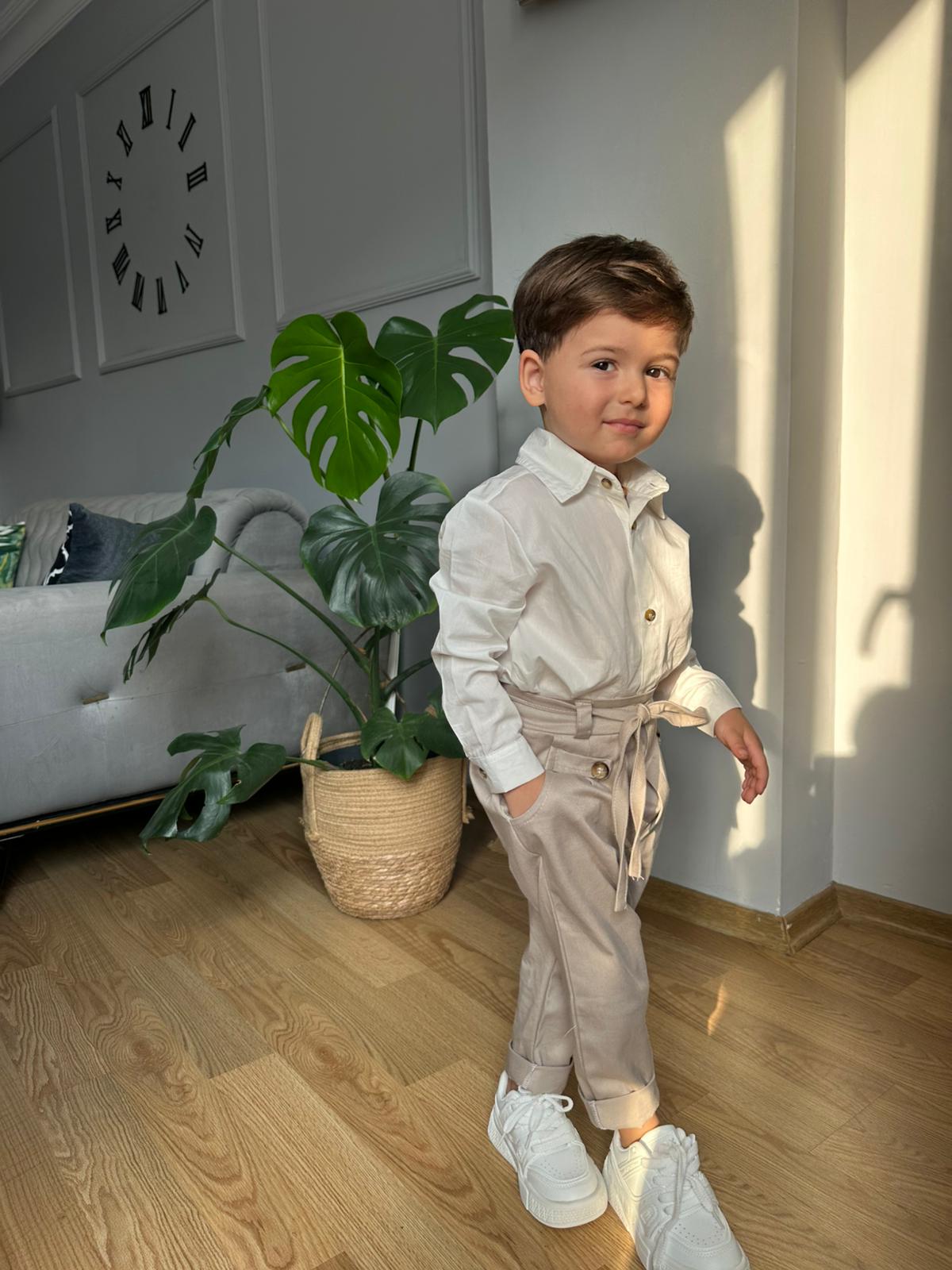 Favorimkids Bebek Kemerli Takım Pamuklu Pantalon ve Gömlek 