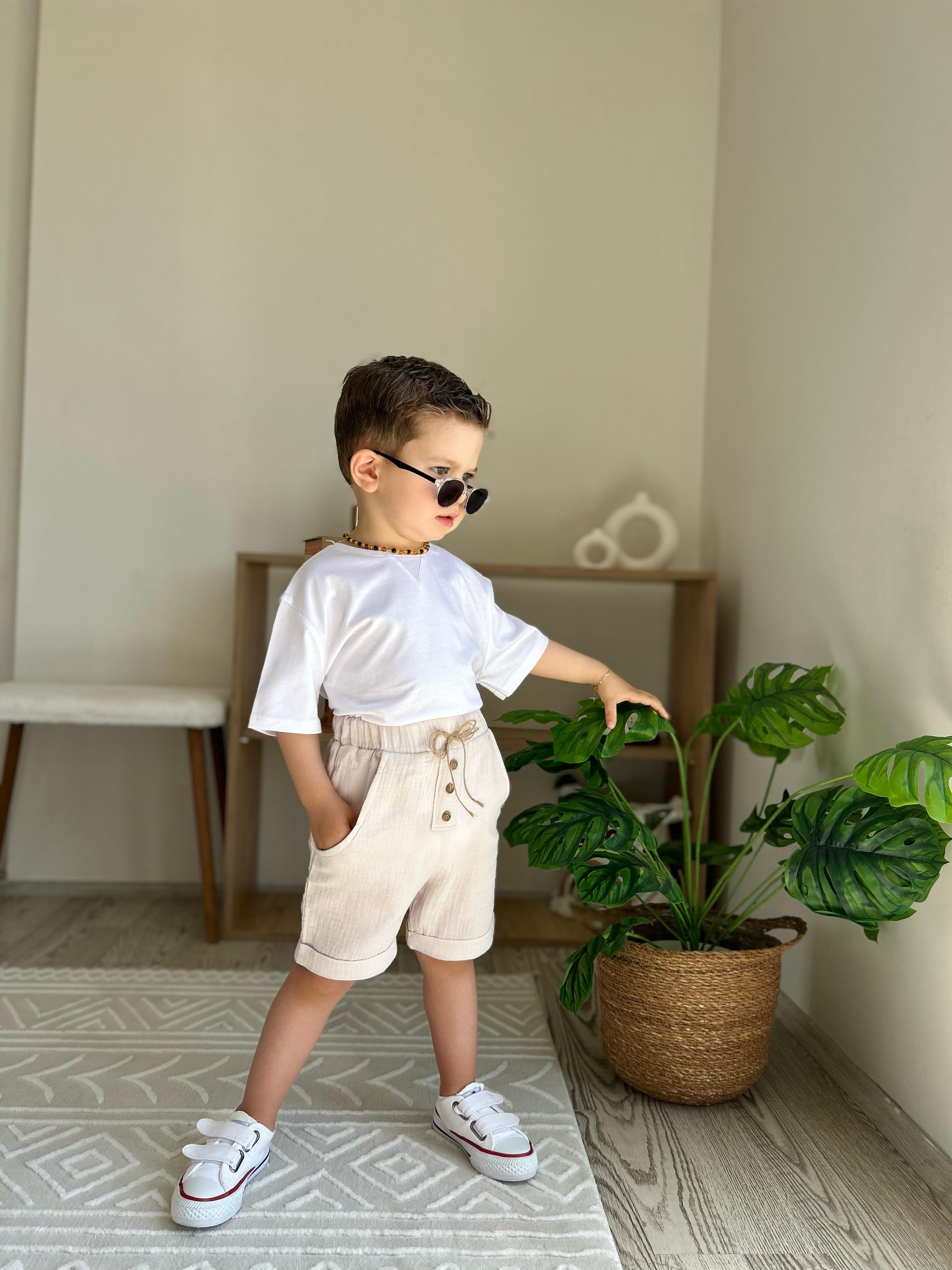 Favorimkids Yeni Müslim kumaş ŞORT Pamuklu TİŞÖRT 2 Lİ Takım 