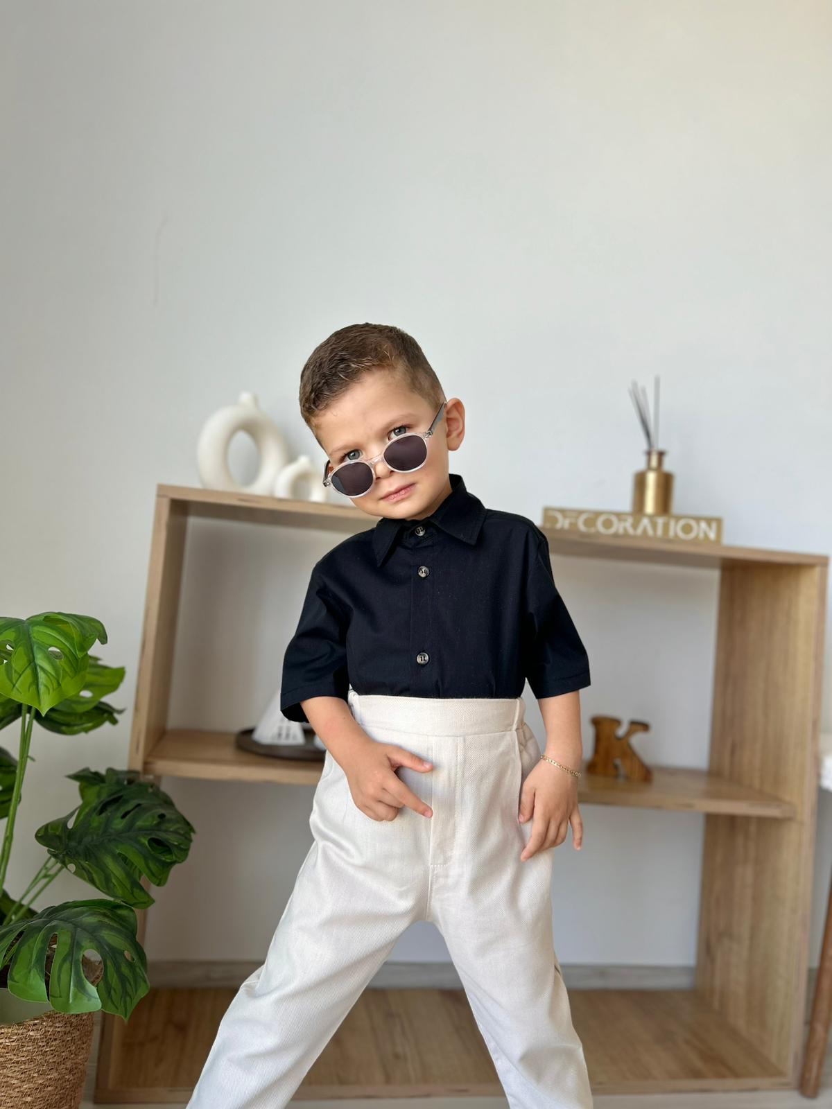 Favorimkids Bebek Çocuk Krem kısa Kollu Pantalon Gömlek Takım 1-5 yaş