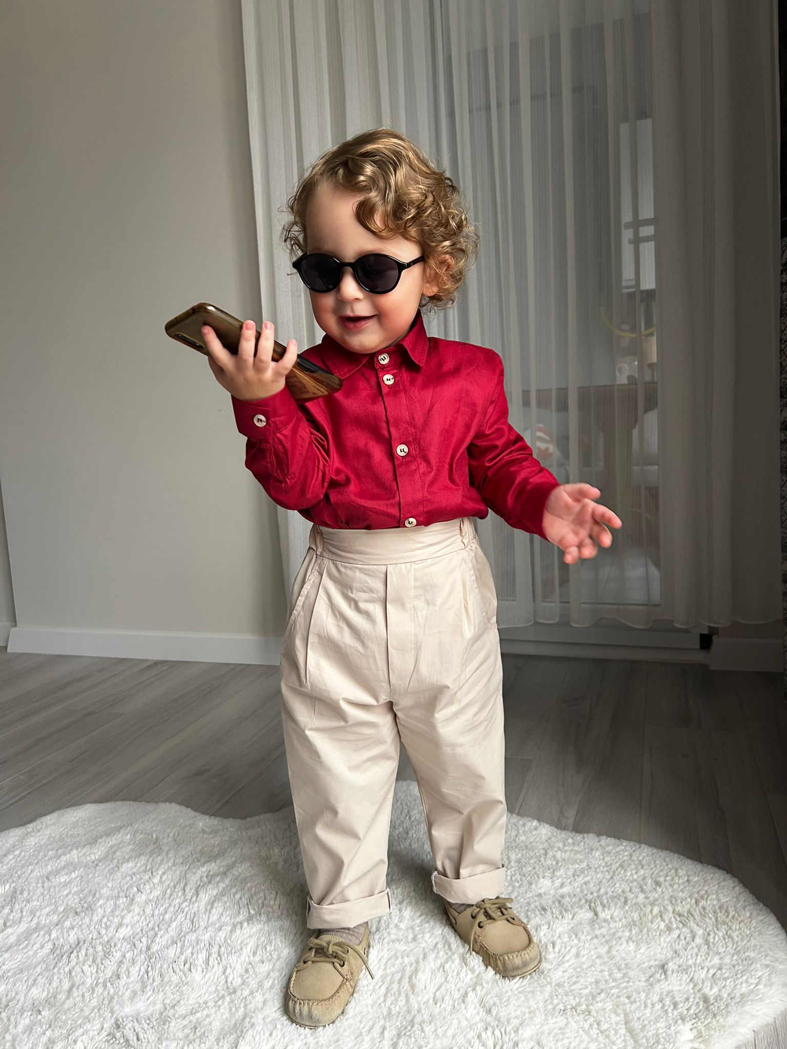 Favorimkids Bebek Çocuk Alt Üst 2 Li Set Bordo Gömlek Krem Pantalon 