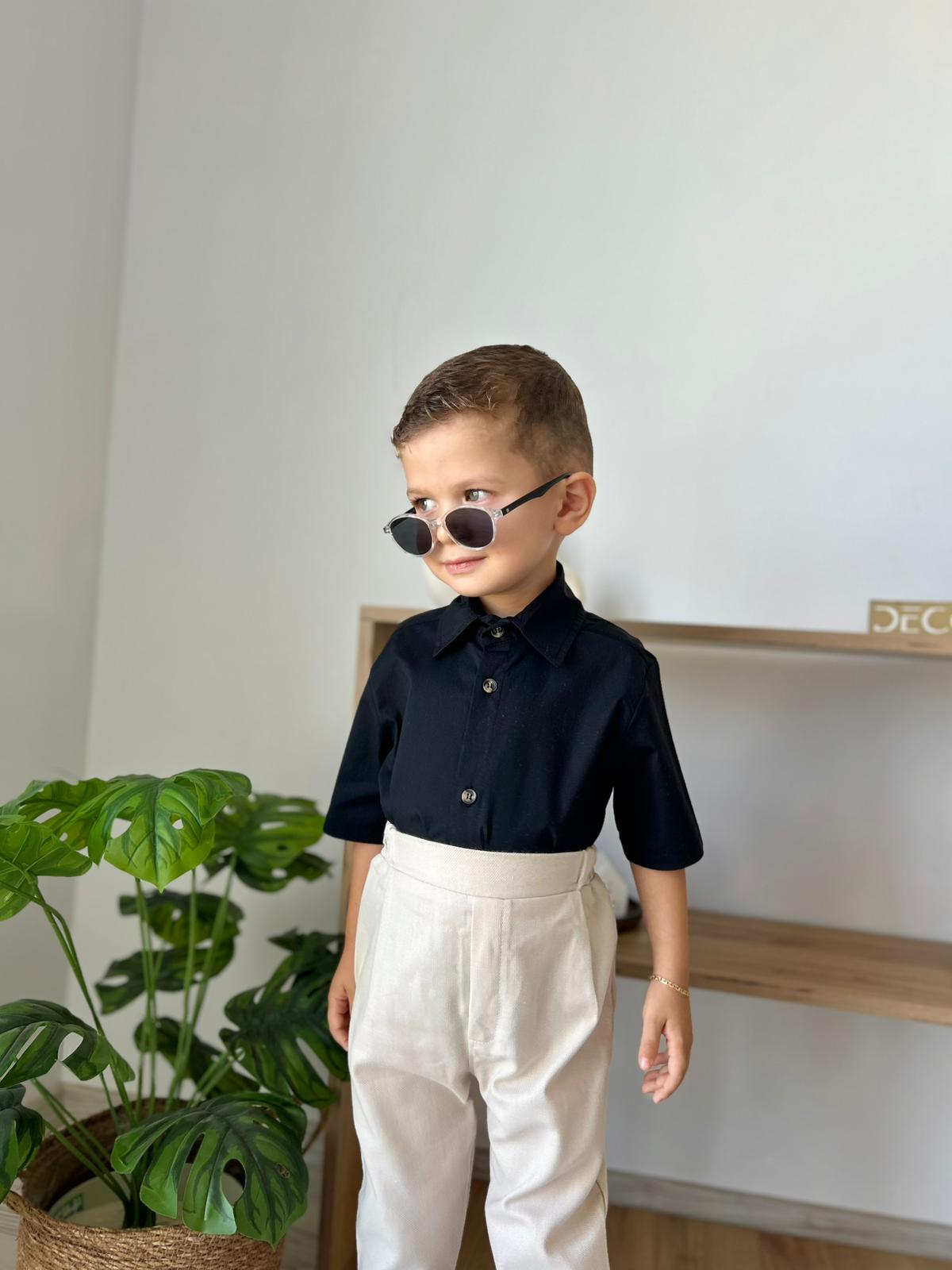 Favorimkids Bebek Çocuk Krem kısa Kollu Pantalon Gömlek Takım 1-5 yaş