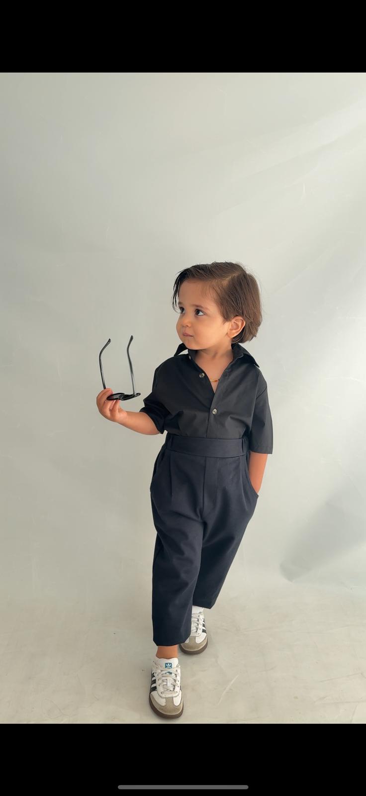 Favorimkids Bebek Çocuk siyah Uzun Kollu Pantalon Gömlek Takım 1-5 yaş new7