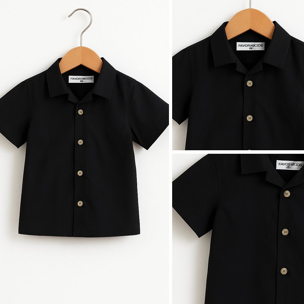 Favorimkids Siyah kısa kollu Pamuklu Erkek Bebek Gömlek 1-6