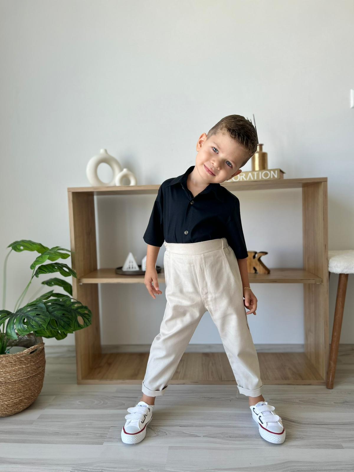 Favorimkids Bebek Çocuk Krem kısa Kollu Pantalon Gömlek Takım 1-5 yaş