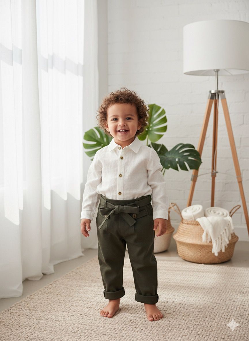 Favorimkids Yeşil Pantalon Beyaz Gömlek Bebek Çocuk ALT ÜST Takım -2-