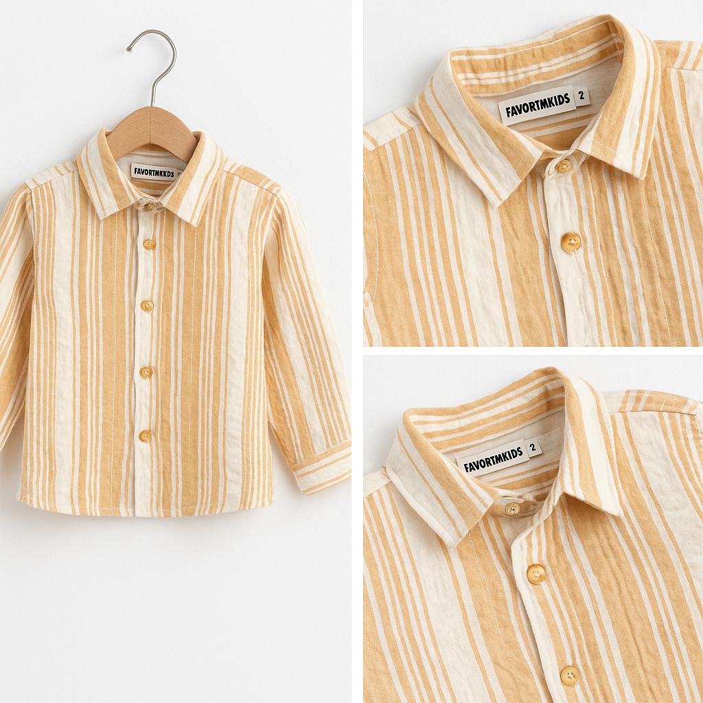 Favorimkids Sarı Çizgili Pamuklu Erkek Bebek Gömlek 