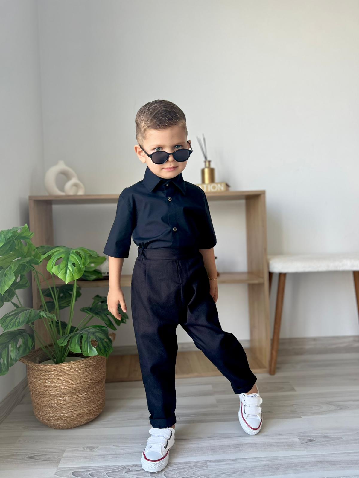 Favorimkids Bebek Çocuk SİYAH Kısa Kol  Pantalon  Gömlek Takım 1-5 yaş 