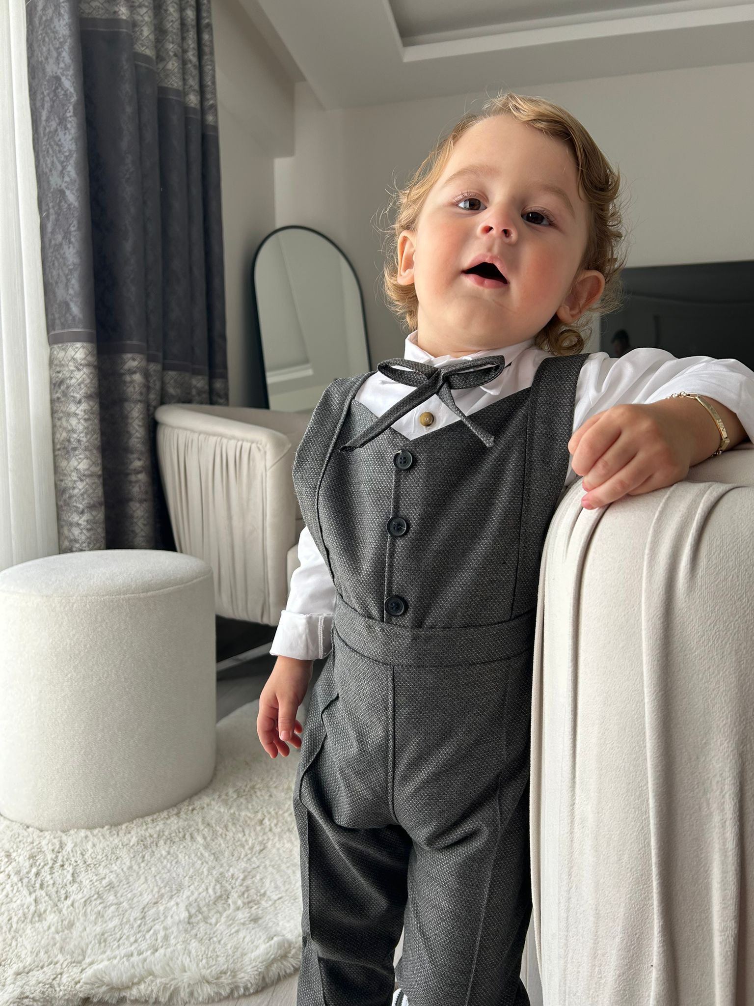 Favorimkids GRİ Tulum Yelekli Takım Pamuklu Bebek Çocuk 1-6 yaş 