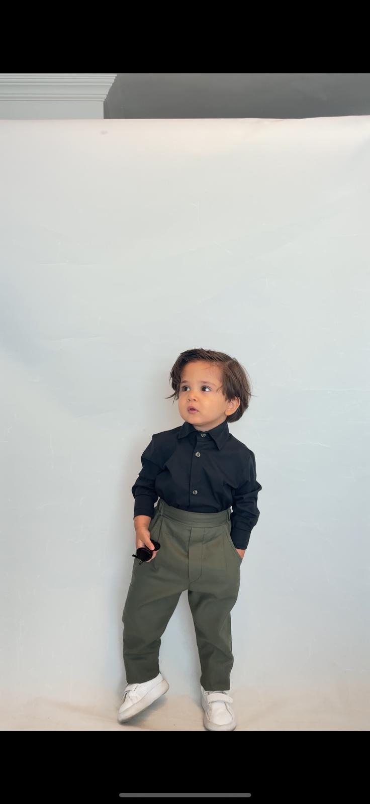 Favorimkids Bebek Çocuk siyah yeşil Uzun Kollu Pantalon Gömlek Takım 1-5 yaş new3