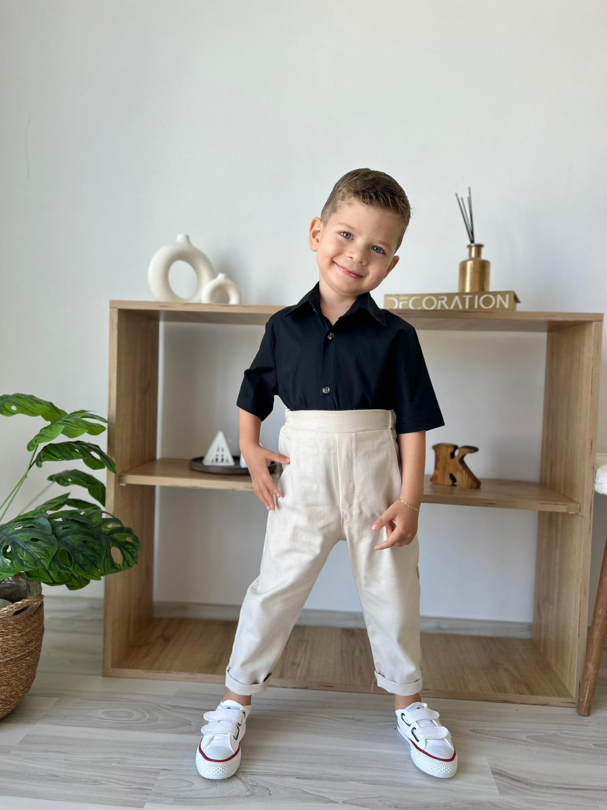 Favorimkids Bebek Çocuk Krem kısa Kollu Pantalon Gömlek Takım 1-5 yaş