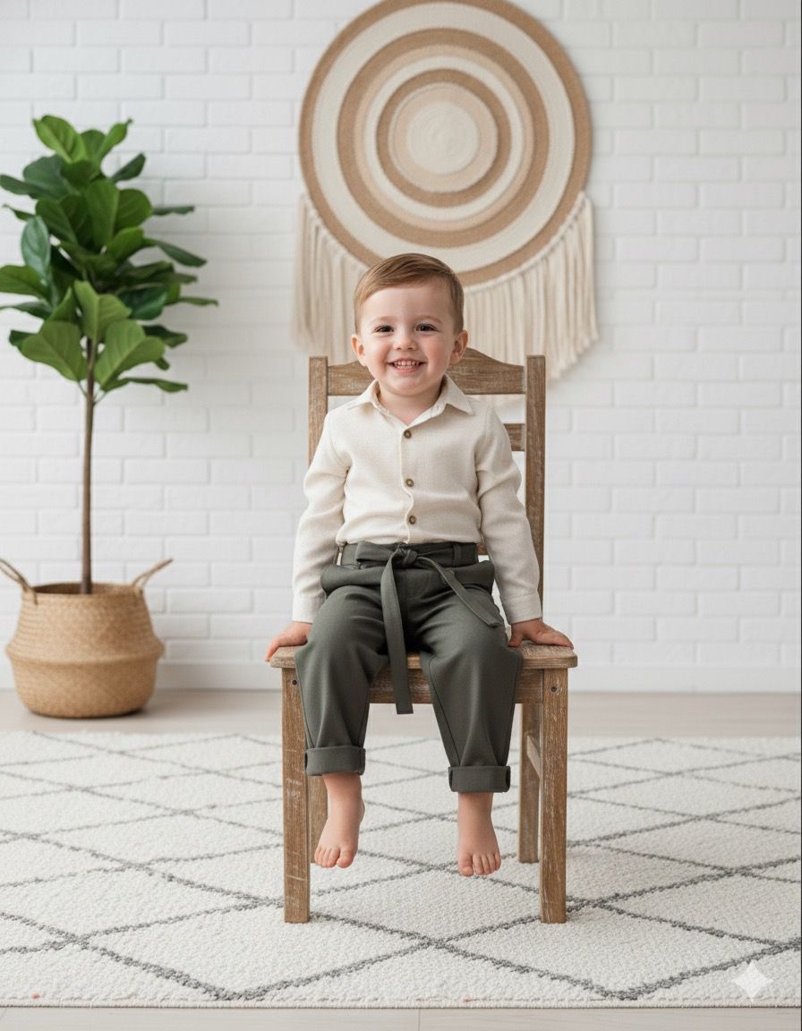 Favorimkids Yeşil Pantalon Krem Gömlek Bebek Çocuk ALT ÜST Takım 