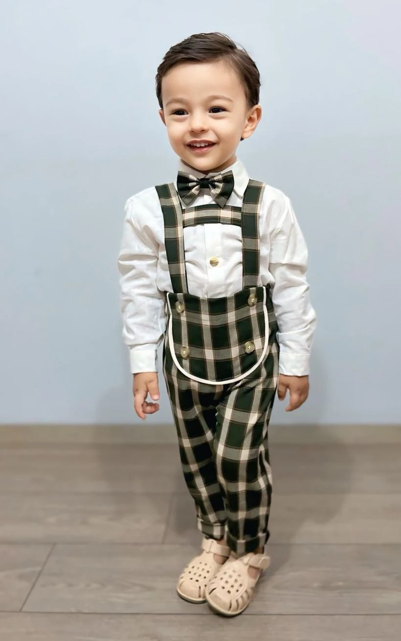 Favorimkids  Pamuklu Bebek Çocuk  Yeşil Çizgili Salopet Takım 3 lü set
