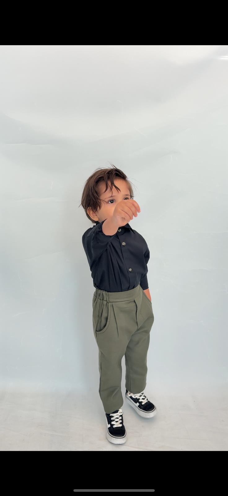 Favorimkids Bebek Çocuk siyah yeşil Uzun Kollu Pantalon Gömlek Takım 1-5 yaş new3