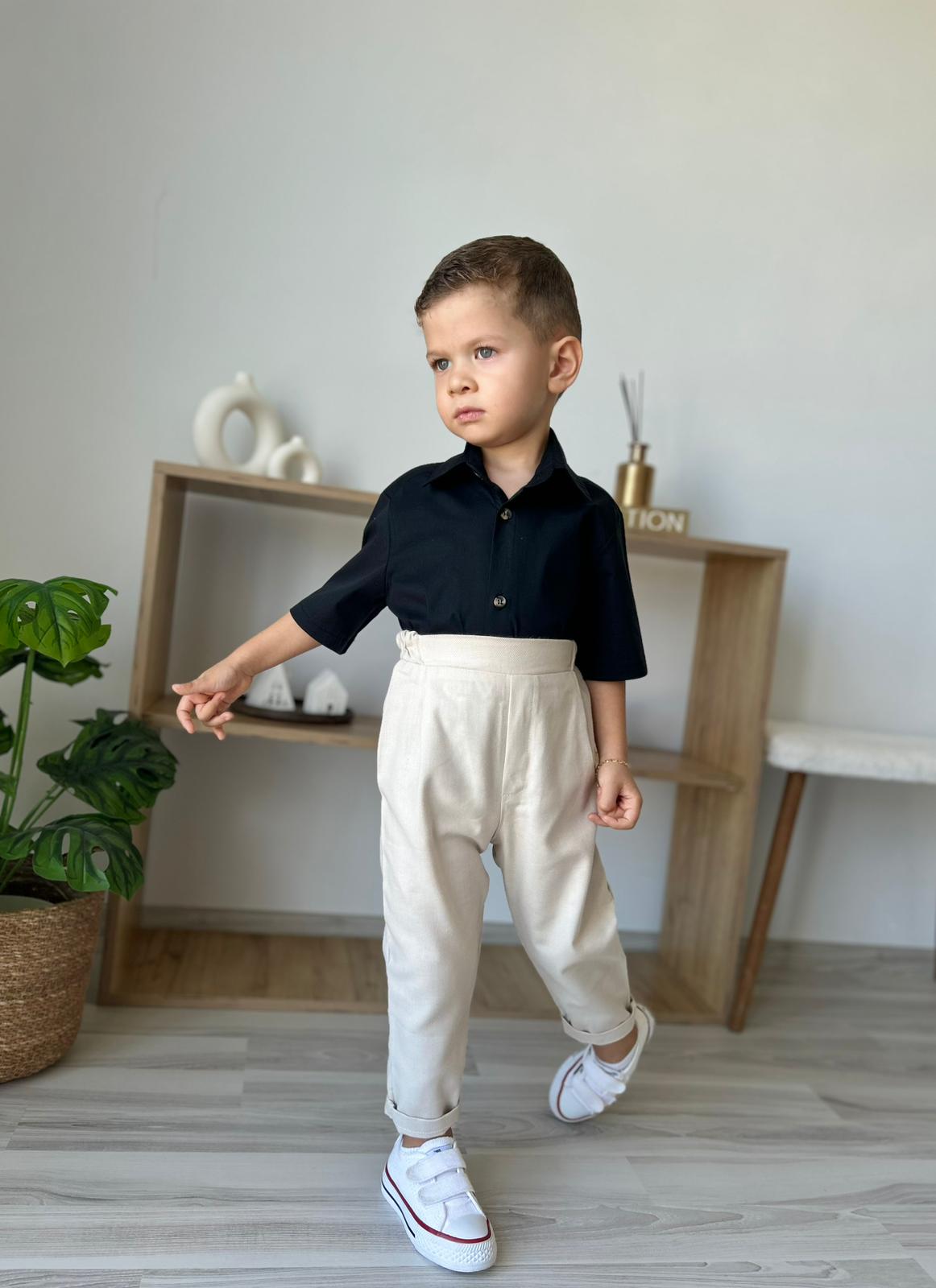 Favorimkids Bebek Çocuk Krem kısa Kollu Pantalon Gömlek Takım 1-5 yaş