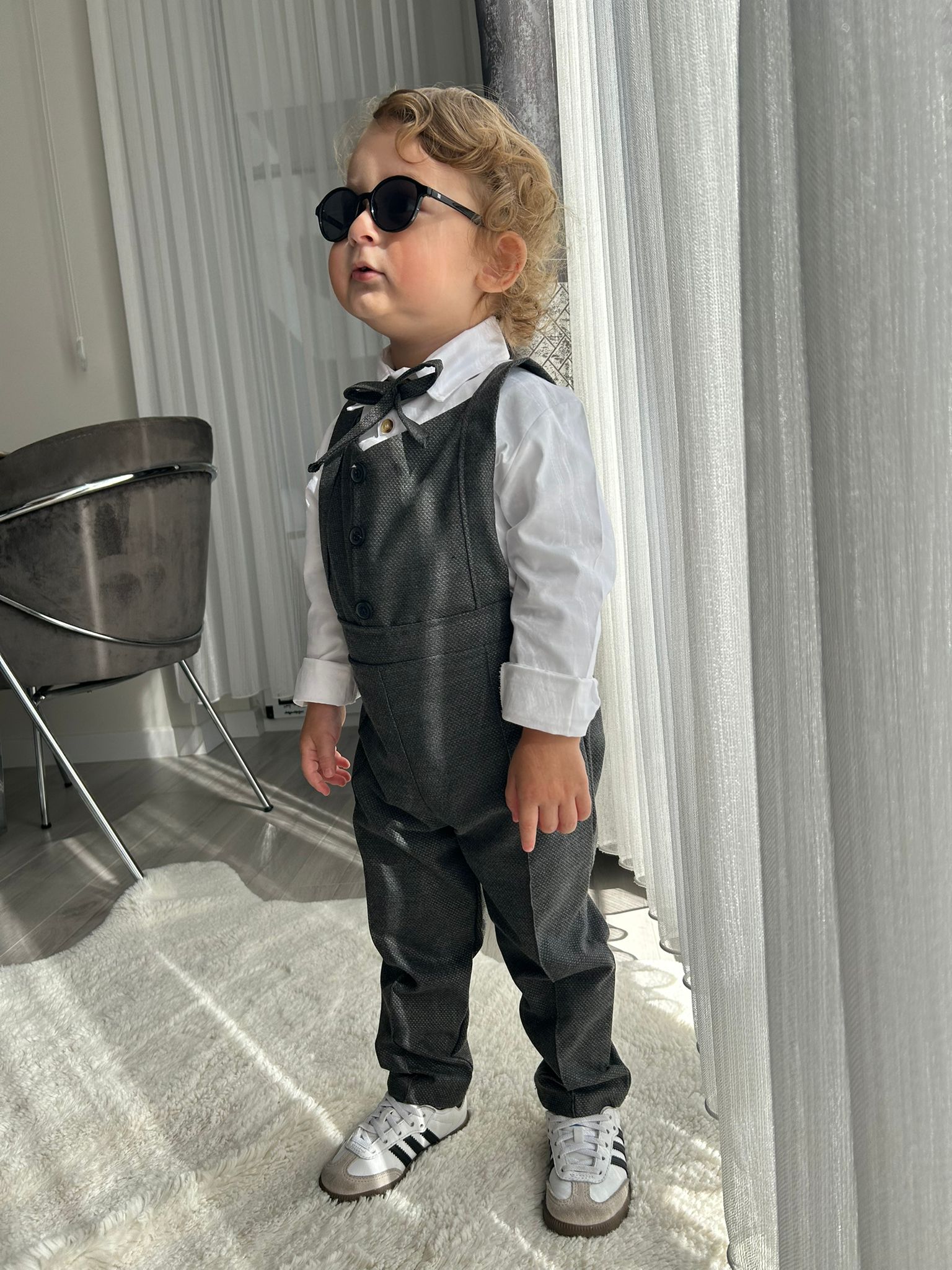 Favorimkids GRİ Tulum Yelekli Takım Pamuklu Bebek Çocuk 1-6 yaş 