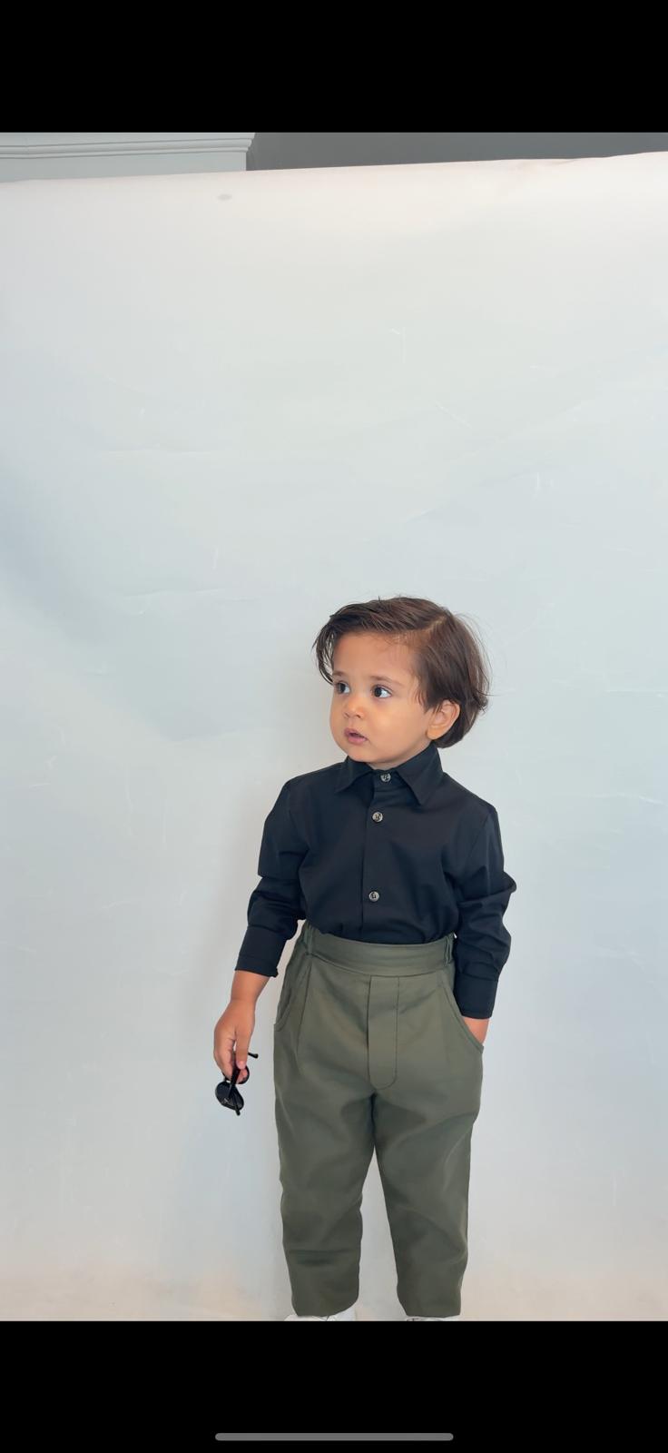 Favorimkids Bebek Çocuk siyah yeşil Uzun Kollu Pantalon Gömlek Takım 1-5 yaş new3