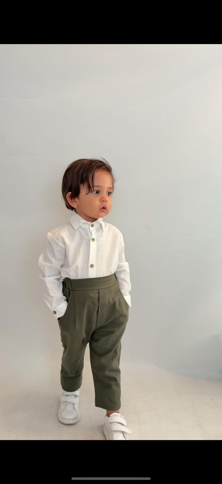 Favorimkids Bebek Çocuk yeşil beyaz  Uzun Kollu Pantalon Gömlek Takım 1-5 yaş new6