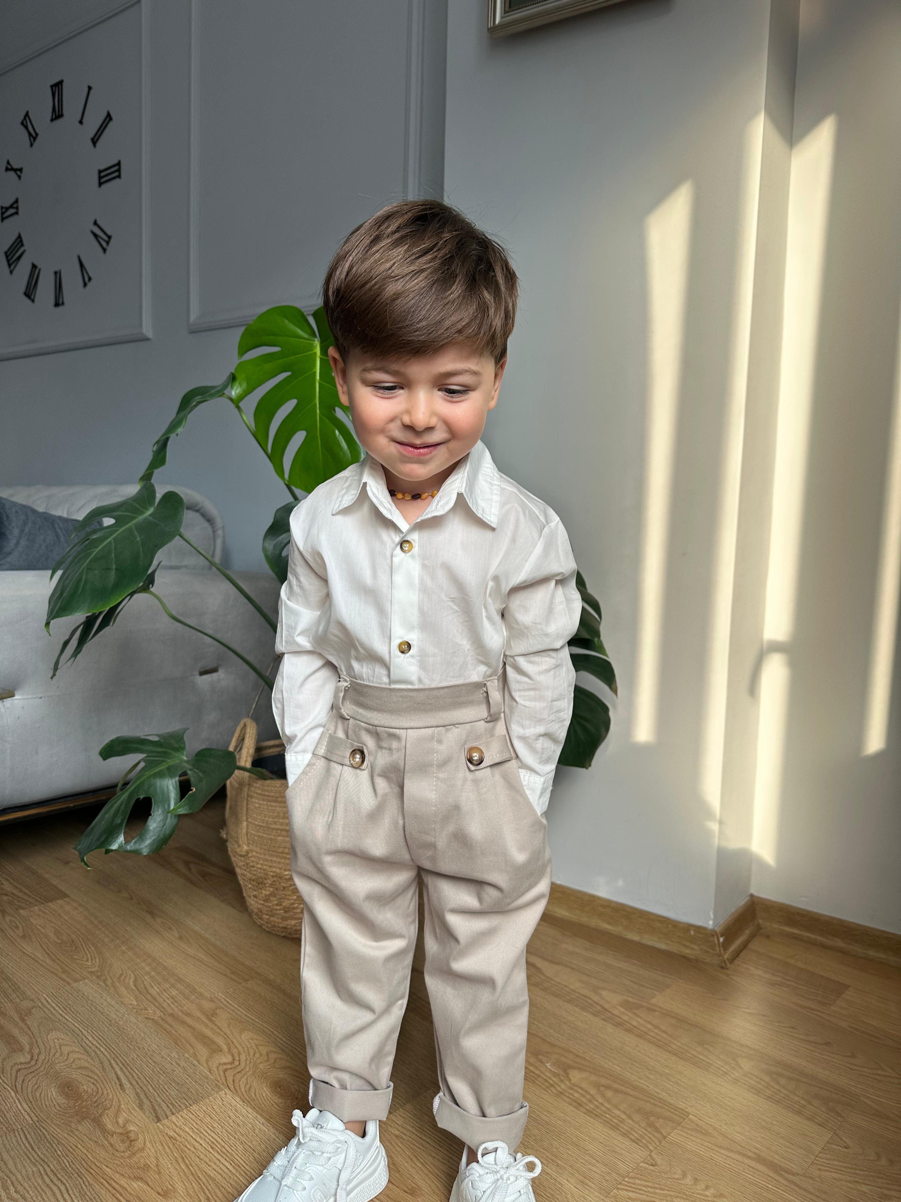 Favorimkids Bebek Kemerli Takım Pamuklu Pantalon ve Gömlek 