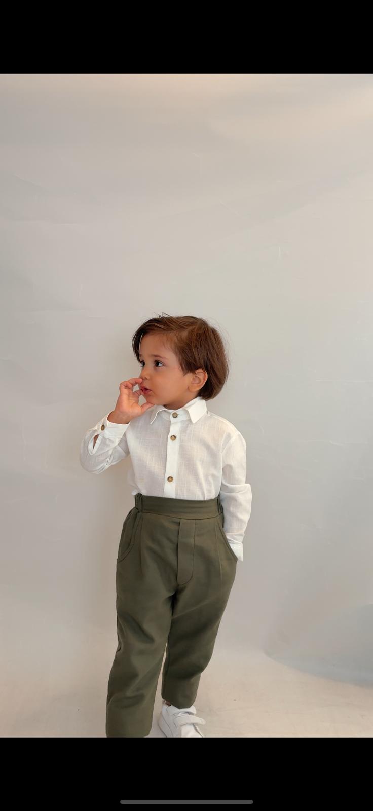 Favorimkids Bebek Çocuk yeşil beyaz  Uzun Kollu Pantalon Gömlek Takım 1-5 yaş new6