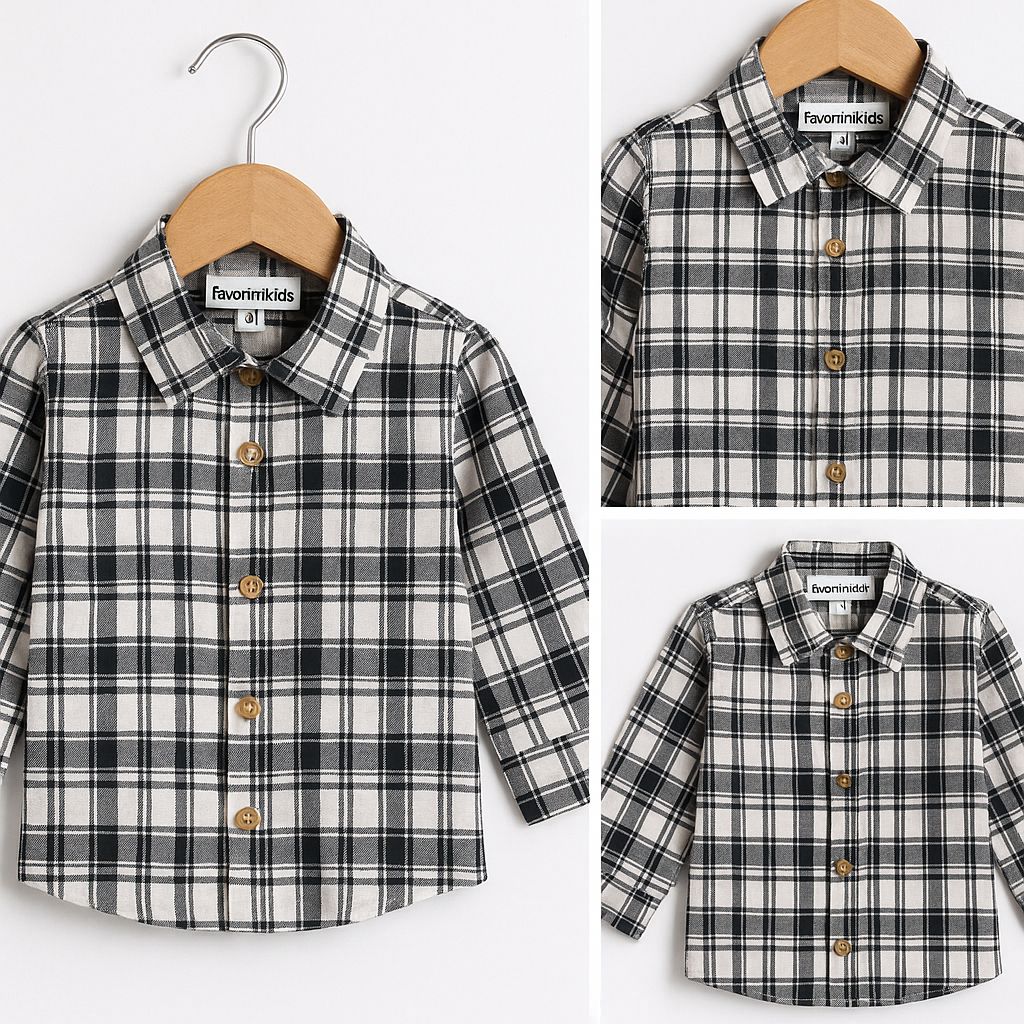 Favorimkids Siyah Çizgili  Pamuklu Erkek Bebek Gömlek 1-4 Yaş 