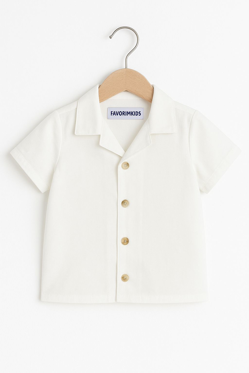 Favorimkids Beyaz Kısa kollu  Pamuklu Erkek Bebek Gömlek 1-6 Yaş 