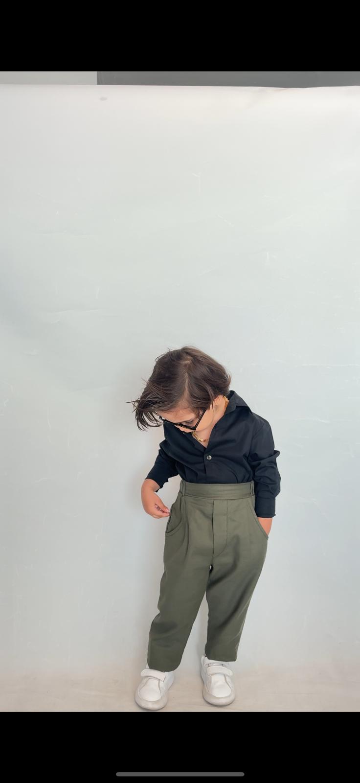 Favorimkids Bebek Çocuk siyah yeşil Uzun Kollu Pantalon Gömlek Takım 1-5 yaş new3